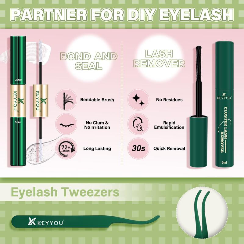 KEYYOU Venus DIY Lashes Clusters Invisible Band Natural Soft Waterproof Lash Extension Kit 8-18MIX Easy to Apply at Home Cosmetic Makeup