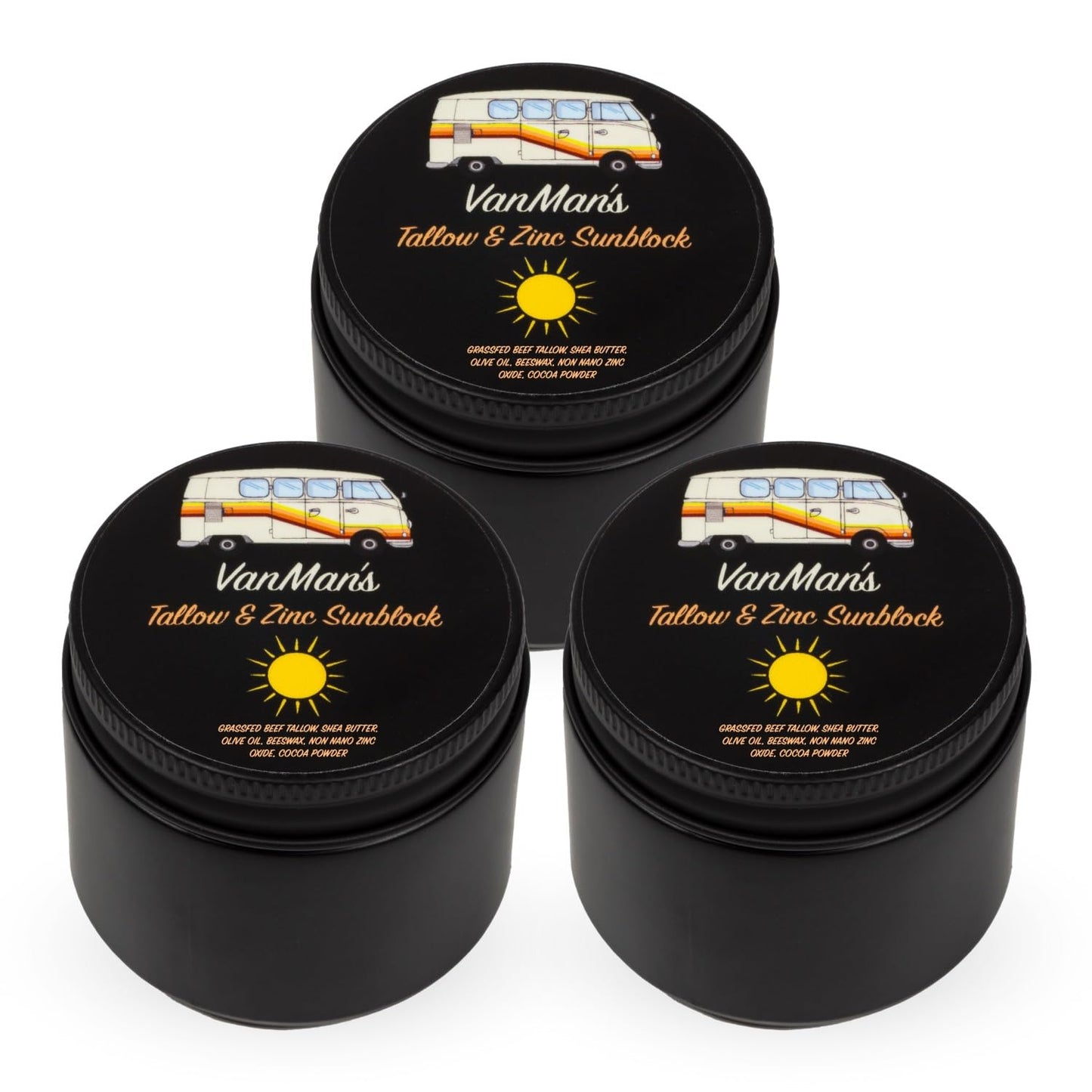 Vanman'S - Zinc and Tallow Sunscreen (3 Pack) - Water Resistant 20 SPF Beef Tallow Sunscreen with Olive Oil, Beeswax - Mineral with Non-Nano Minerals - 2.8 Ounce