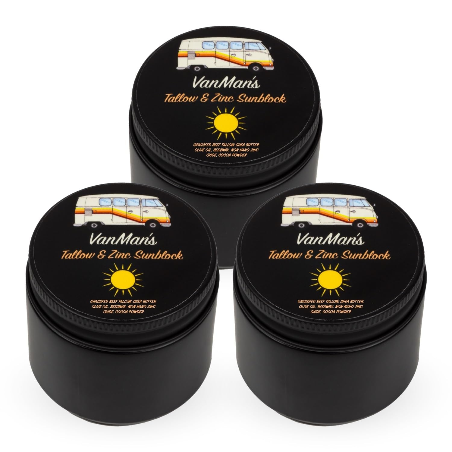 Vanman'S - Zinc and Tallow Sunscreen (3 Pack) - Water Resistant 20 SPF Beef Tallow Sunscreen with Olive Oil, Beeswax - Mineral with Non-Nano Minerals - 2.8 Ounce