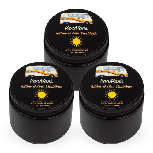Vanman'S - Zinc and Tallow Sunscreen (3 Pack) - Water Resistant 20 SPF Beef Tallow Sunscreen with Olive Oil, Beeswax - Mineral with Non-Nano Minerals - 2.8 Ounce
