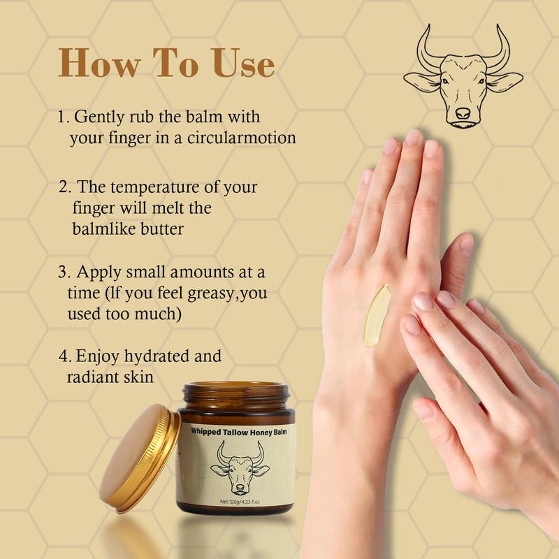 Lopeie Whipped Grass-Fed Beef Tallow Honey Balm - 4 Oz,Moisturizing Cream for Soft, Smooth Skin - Handmade All-Natural Moisturizer - Lavender