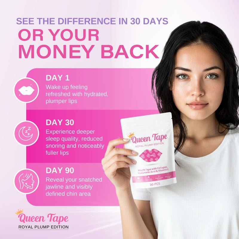 Queen Tape - Hydrating & Moisturizing Mouth Tape for Sleep - Royal Plump Edition - Lip Plumping - Mouth Tape with Collagen Hyaluronic Acid & Vitamin E - One Month Supply