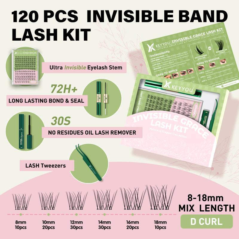 KEYYOU Venus DIY Lashes Clusters Invisible Band Natural Soft Waterproof Lash Extension Kit 8-18MIX Easy to Apply at Home Cosmetic Makeup