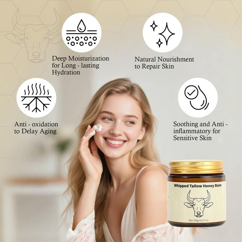 Lopeie Whipped Grass-Fed Beef Tallow Honey Balm - 4 Oz,Moisturizing Cream for Soft, Smooth Skin - Handmade All-Natural Moisturizer - Lavender