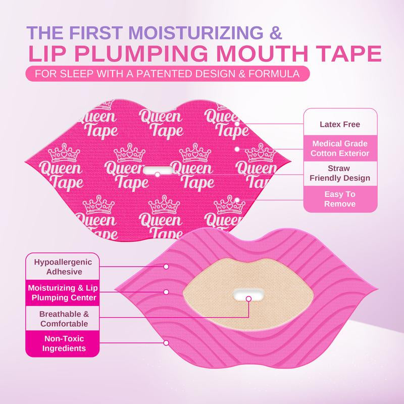 Queen Tape - Hydrating & Moisturizing Mouth Tape for Sleep - Royal Plump Edition - Lip Plumping - Mouth Tape with Collagen Hyaluronic Acid & Vitamin E - One Month Supply