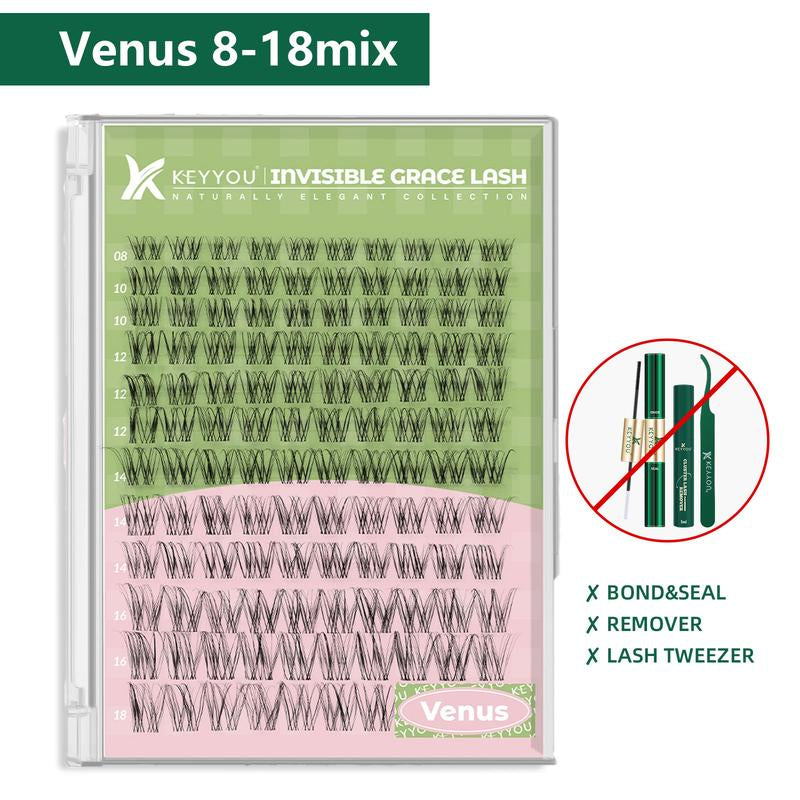 KEYYOU Venus DIY Lashes Clusters Invisible Band Natural Soft Waterproof Lash Extension Kit 8-18MIX Easy to Apply at Home Cosmetic Makeup