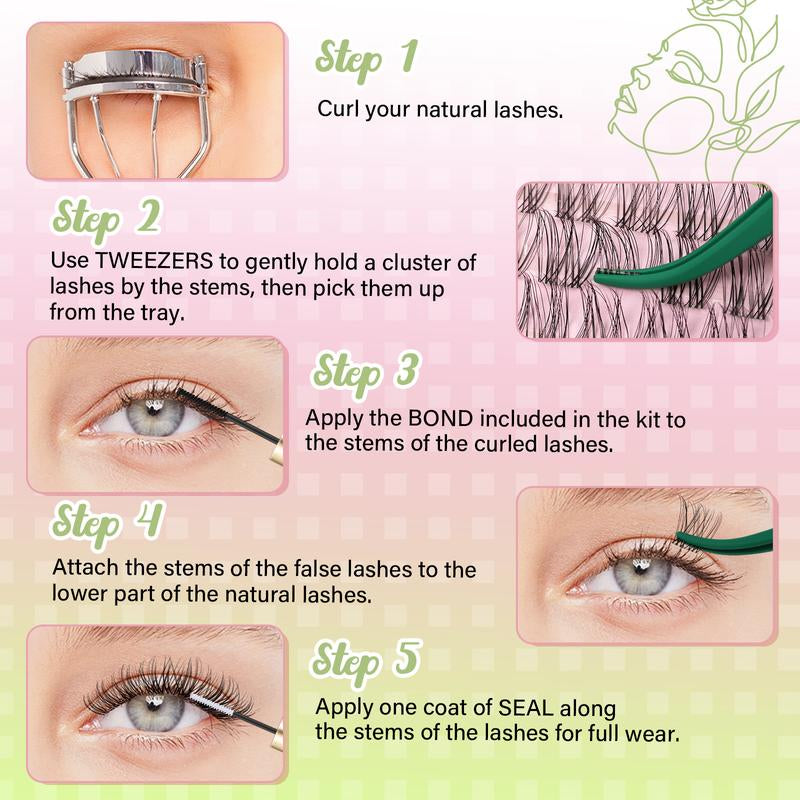 KEYYOU Venus DIY Lashes Clusters Invisible Band Natural Soft Waterproof Lash Extension Kit 8-18MIX Easy to Apply at Home Cosmetic Makeup