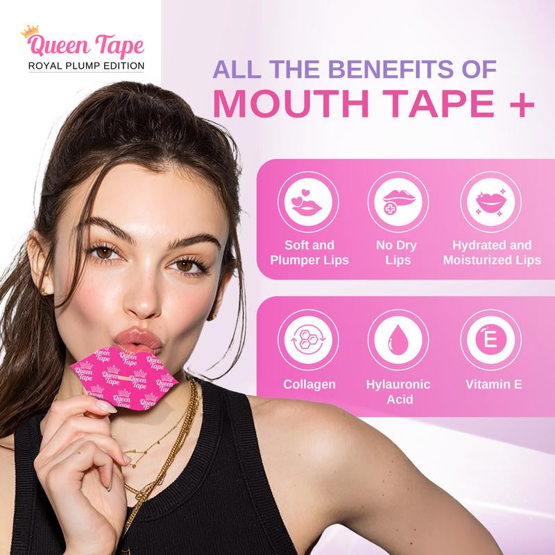 Queen Tape - Hydrating & Moisturizing Mouth Tape for Sleep - Royal Plump Edition - Lip Plumping - Mouth Tape with Collagen Hyaluronic Acid & Vitamin E - One Month Supply